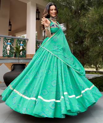 sea green cotton poly printed traditional lehenga choli upto 42 4