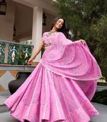 pink cotton poly printed traditional lehenga choli upto 42