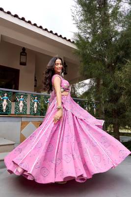 pink cotton poly printed traditional lehenga choli upto 42 3