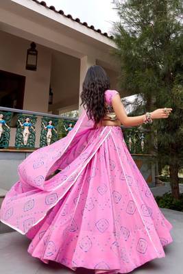 pink cotton poly printed traditional lehenga choli upto 42 4