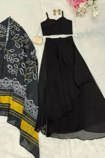 black georgette plain traditional lehenga choli upto 38