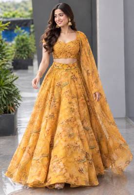 yellow organza printed traditional lehenga choli upto 42 1