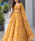 yellow organza printed traditional lehenga choli upto 42