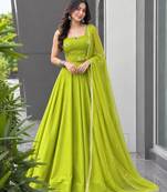 green cotton poly embroidered traditional lehenga choli upto 42