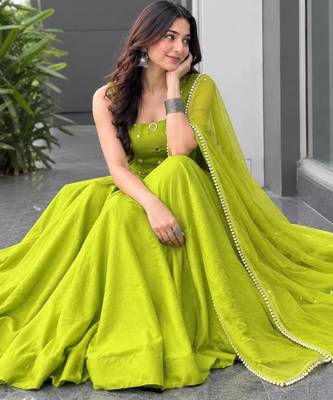 green cotton poly embroidered traditional lehenga choli upto 42 2