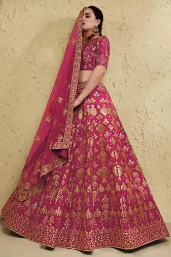 rani pink silk blend embroidered traditional lehenga choli upto 43