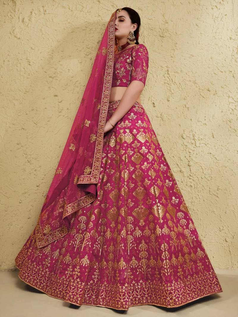 rani pink silk blend embroidered traditional lehenga choli upto 43