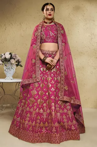 rani pink silk blend embroidered traditional lehenga choli upto 43