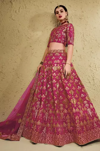 rani pink silk blend embroidered traditional lehenga choli upto 43