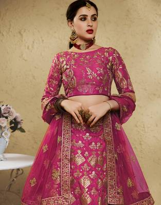 rani pink silk blend embroidered traditional lehenga choli upto 43 4