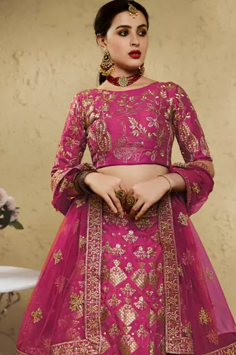 rani pink silk blend embroidered traditional lehenga choli upto 43