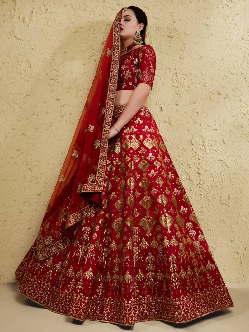 red silk blend embroidered traditional lehenga choli upto 43