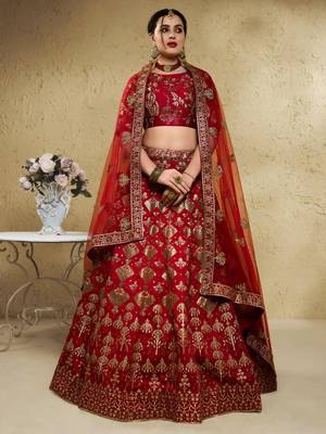 red silk blend embroidered traditional lehenga choli upto 43 2