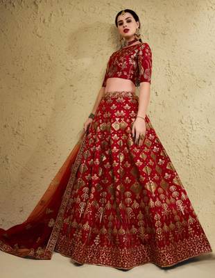 red silk blend embroidered traditional lehenga choli upto 43 3