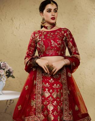 red silk blend embroidered traditional lehenga choli upto 43 4