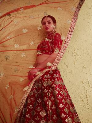 red silk blend embroidered traditional lehenga choli upto 43 5