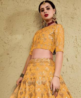yellow silk blend embroidered traditional lehenga choli upto 43 2