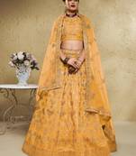 yellow silk blend embroidered traditional lehenga choli upto 43