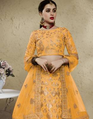 yellow silk blend embroidered traditional lehenga choli upto 43 4