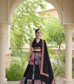 black crepe printed traditional lehenga choli upto 43