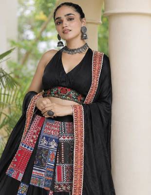 black crepe printed traditional lehenga choli upto 43 2