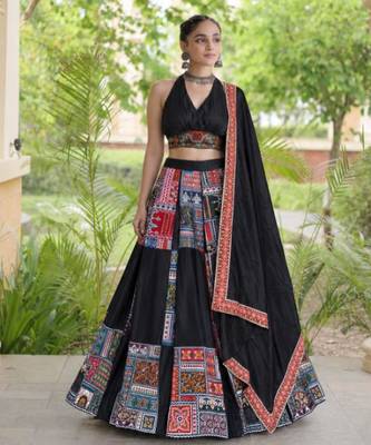 black crepe printed traditional lehenga choli upto 43 3