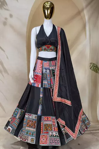 black crepe printed traditional lehenga choli upto 43