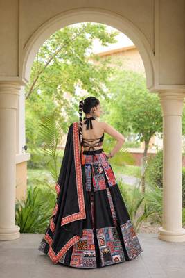 black crepe printed traditional lehenga choli upto 43 5