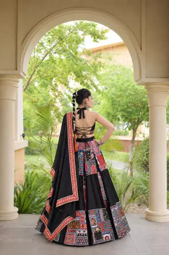 black crepe printed traditional lehenga choli upto 43