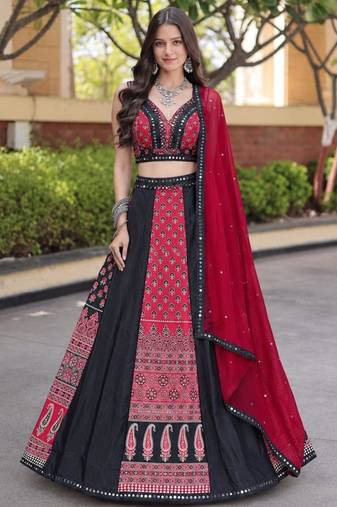 black crepe printed traditional lehenga choli upto 43