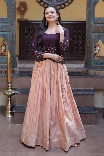 peach viscose woven traditional lehenga choli upto 44