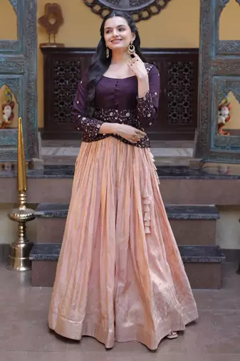 peach viscose woven traditional lehenga choli upto 44