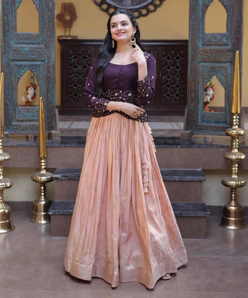 peach viscose woven traditional lehenga choli upto 44