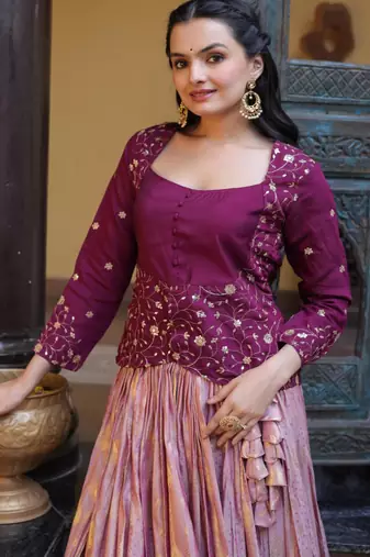 onion pink viscose woven traditional lehenga choli upto 44