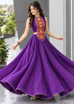 purple silk blend plain traditional lehenga choli upto 42 3