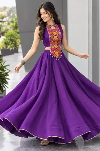 purple silk blend plain traditional lehenga choli upto 42