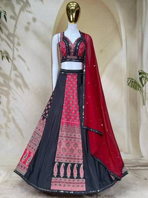 black crepe printed traditional lehenga choli upto 43 4