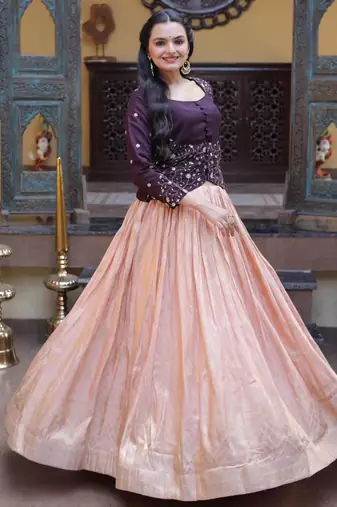 peach viscose woven traditional lehenga choli upto 44