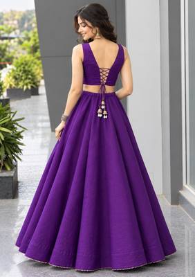 purple silk blend plain traditional lehenga choli upto 42 4