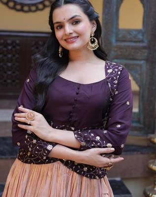 peach viscose woven traditional lehenga choli upto 44 3