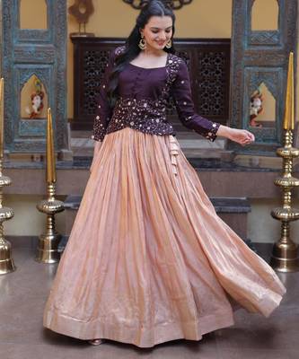 peach viscose woven traditional lehenga choli upto 44 4