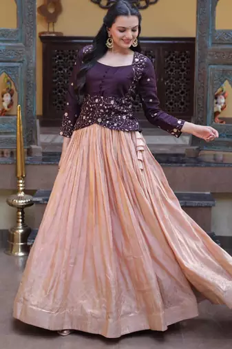 peach viscose woven traditional lehenga choli upto 44
