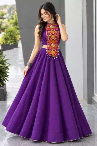 purple silk blend plain traditional lehenga choli upto 42