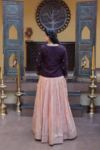 peach viscose woven traditional lehenga choli upto 44