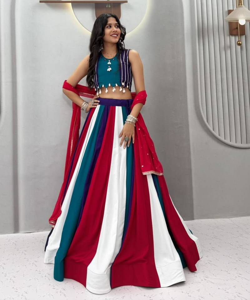 multicolor cotton poly plain traditional lehenga choli upto 44