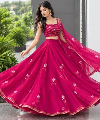 magenta georgette hand painted traditional lehenga choli upto 42 1
