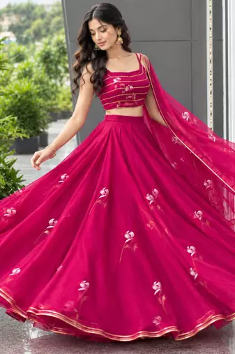 magenta georgette hand painted traditional lehenga choli upto 42