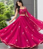 magenta georgette hand painted traditional lehenga choli upto 42