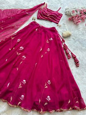 magenta georgette hand painted traditional lehenga choli upto 42 2