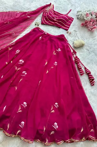 magenta georgette hand painted traditional lehenga choli upto 42